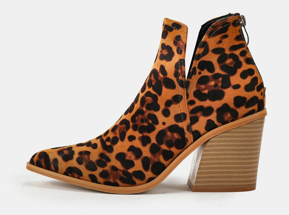 Slip on Cutout Pointed Toe Chunky Stacked Ankle Boot Chunky Heeled Boots Newgew