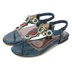 Flache Sandalen mit Kristall-Strass
