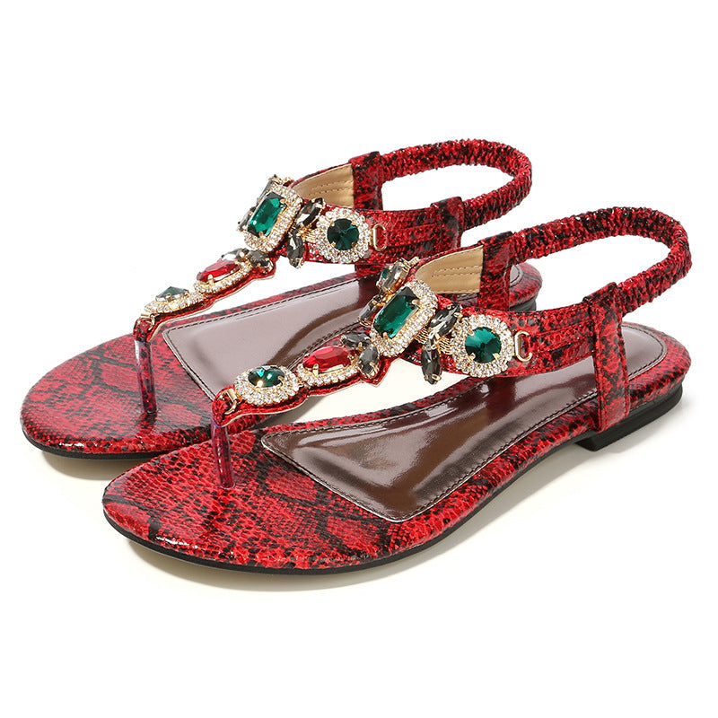 Flache Sandalen mit Kristall-Strass