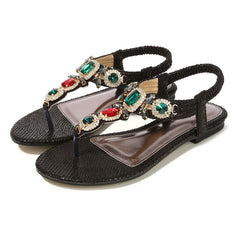 Flache Sandalen mit Kristall-Strass