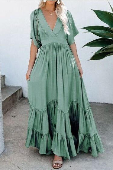 Empire Waist Tiered Bohemian Maxi Dress Ins street