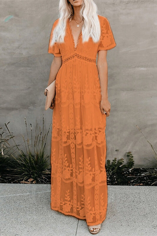 Patchwork Lace Embroidered Maxi Dress Ins street
