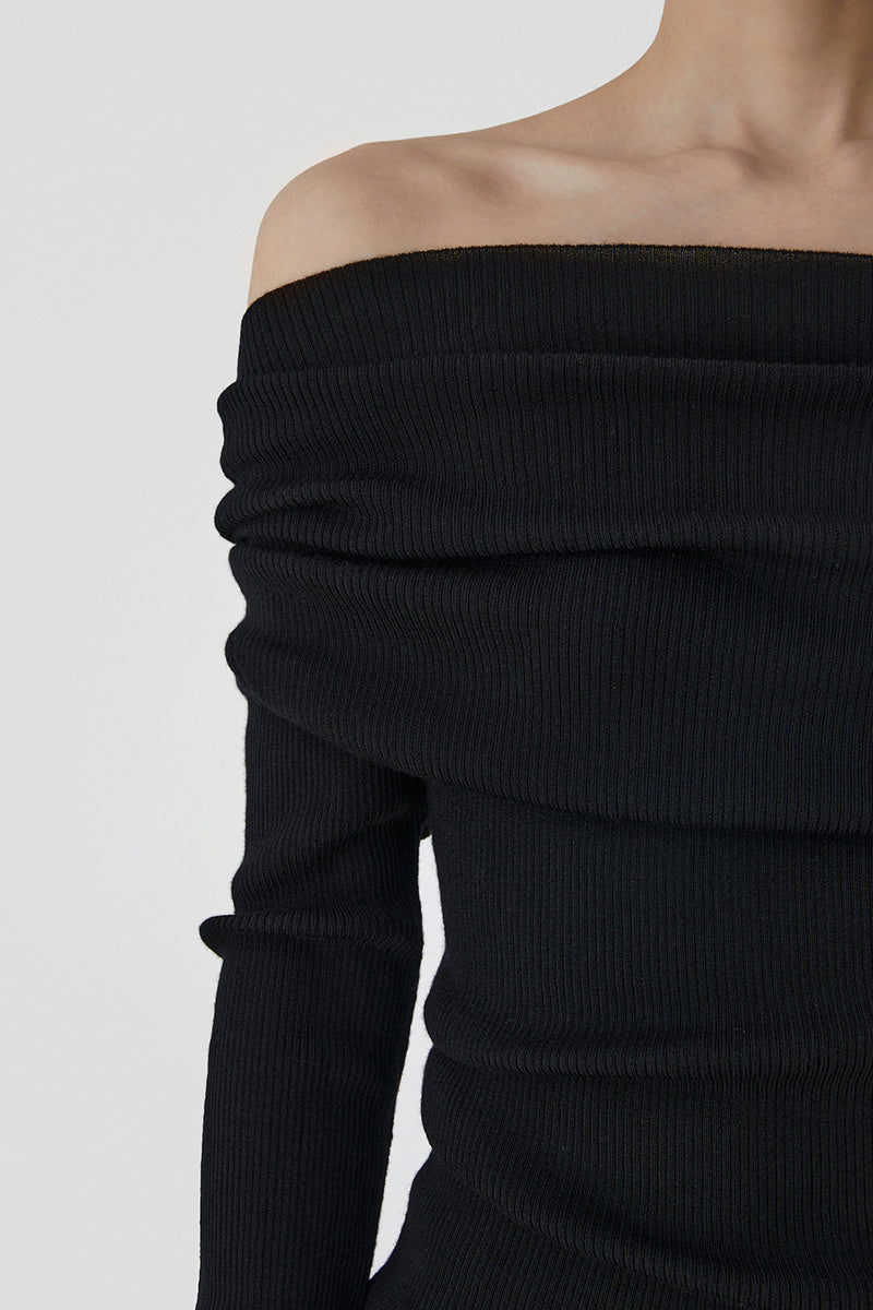 Curved Multi-wear Wool Knit Dress - Black