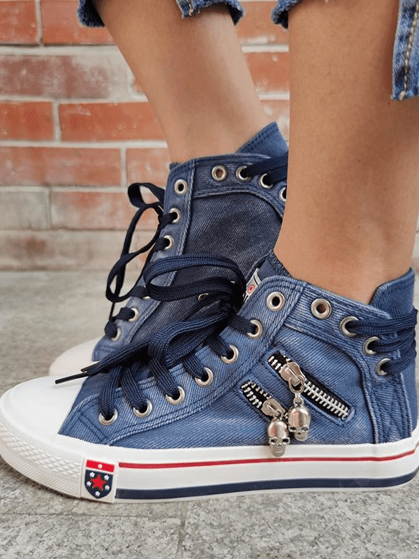 Denim Punk Lace-Up Canvas Sneakers