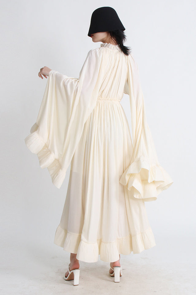Tie Detailed Ruffled Crepe Dress Newgew