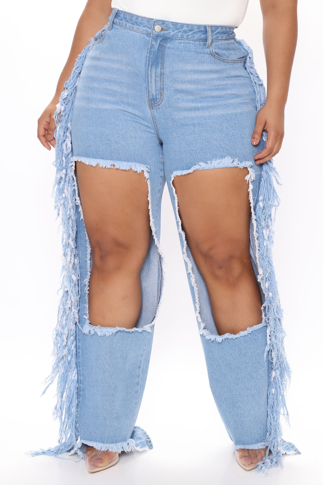 Tall Fray Out My Way Destroyed Boyfriend Jeans - Light Blue Wash Ins Street