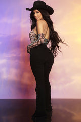 Strings Attached Lace Up Flare Jeans - Black