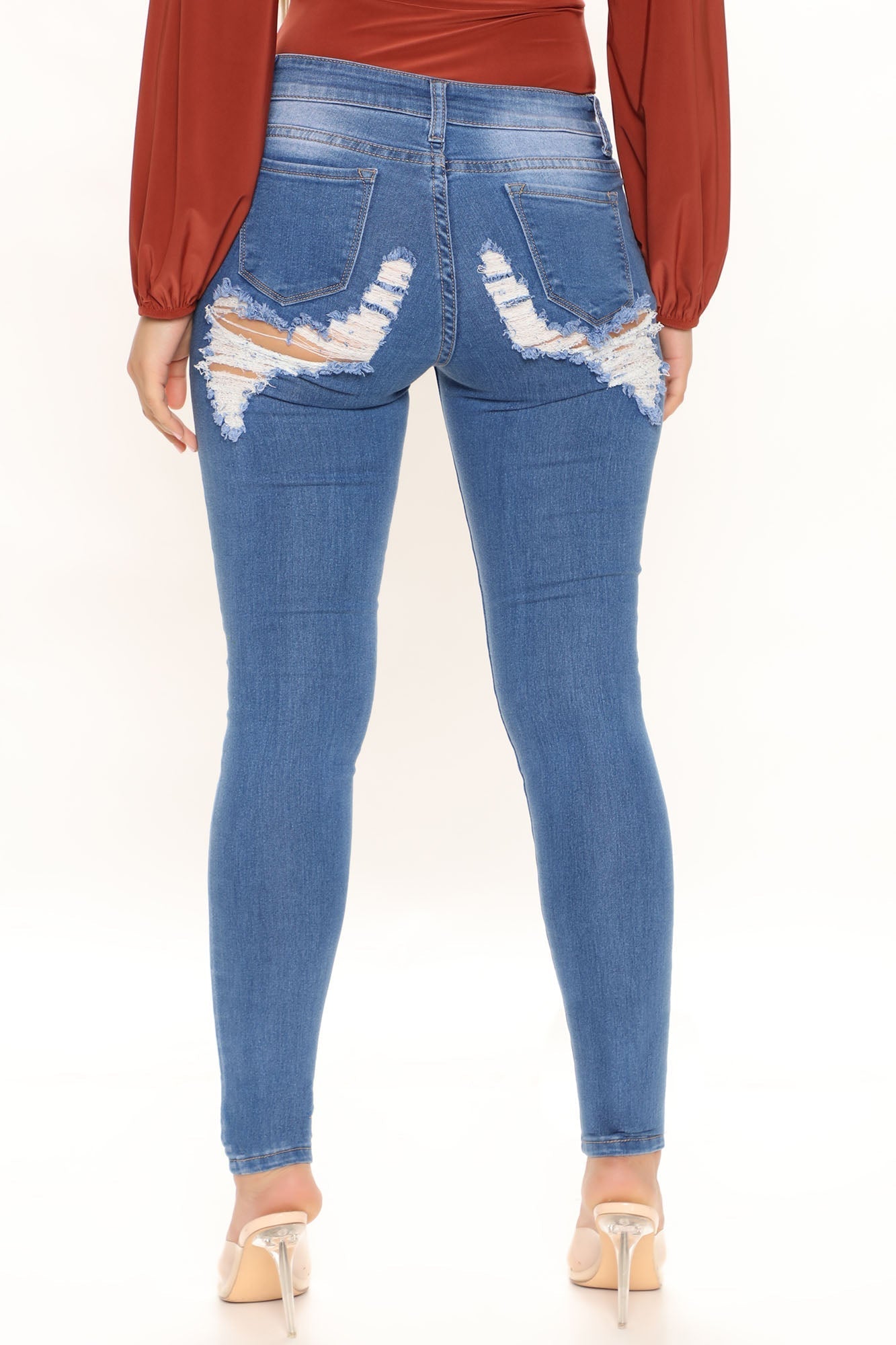 Tall All The Booty Ripped Skinny Jeans - Medium Blue Wash