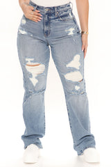 Cut Me Some Slack Vintage Straight Leg Jeans - Vintage Blue Wash Ins Street