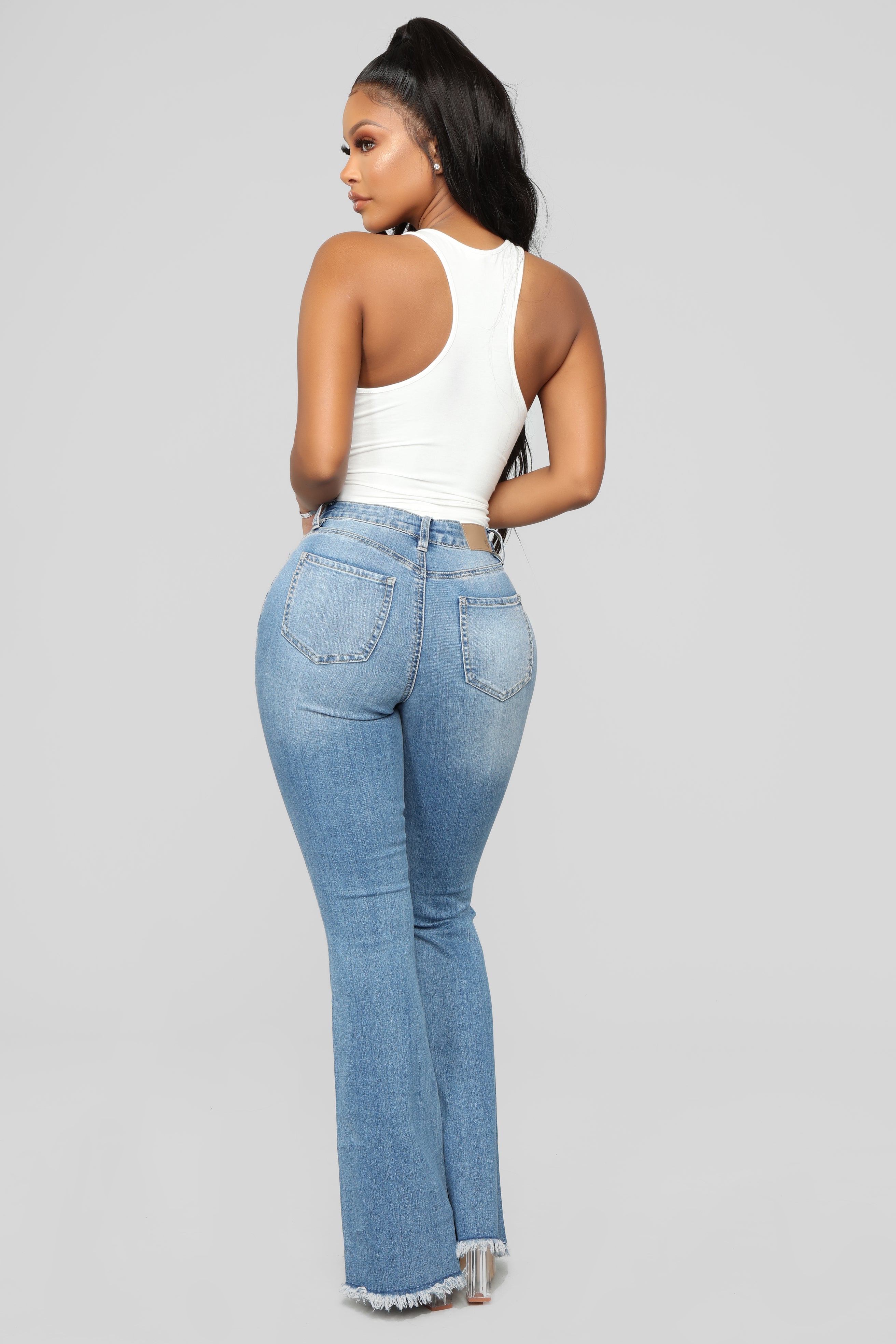 Nothing But The Best Flare Jeans - Medium Blue Wash Ins Street