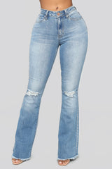 Nothing But The Best Flare Jeans - Medium Blue Wash Ins Street