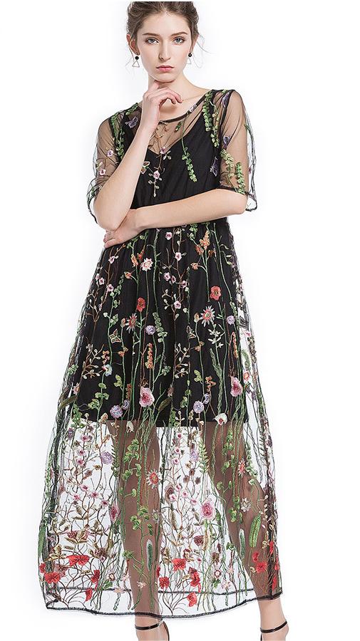 Immeasurable Joy Embroidered Mesh Maxi Dress - Black Ins Street