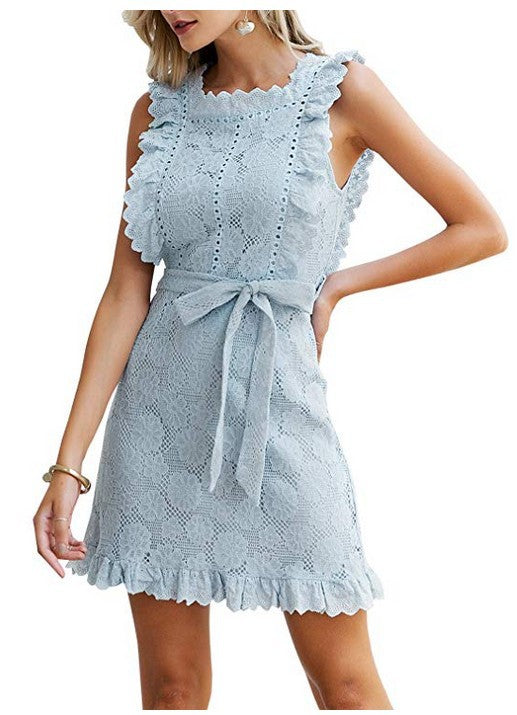 Lace Sexy Temperament One Shoulder Ruffle Dress
