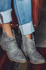 Embroidery Zipper Vintage Round Toe Boots Newgew