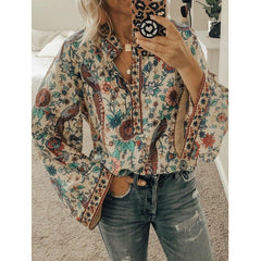 Yala Paisley-Bluse mit Knopfleiste und Ballonärmeln 