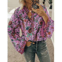 Yala Paisley-Bluse mit Knopfleiste und Ballonärmeln 