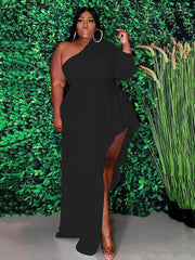 Solid Oblique Collar Dresses