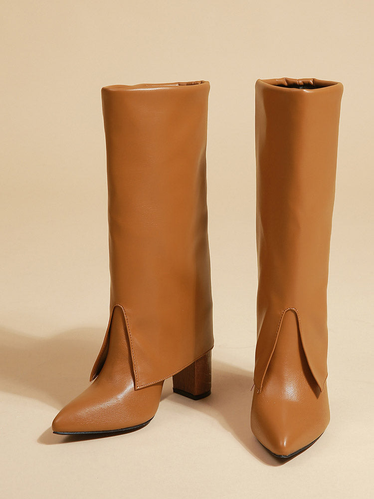 PU Leather Chunky Heel Boots