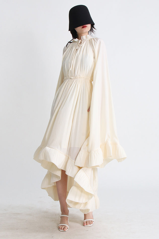 Tie Detailed Ruffled Crepe Dress Newgew