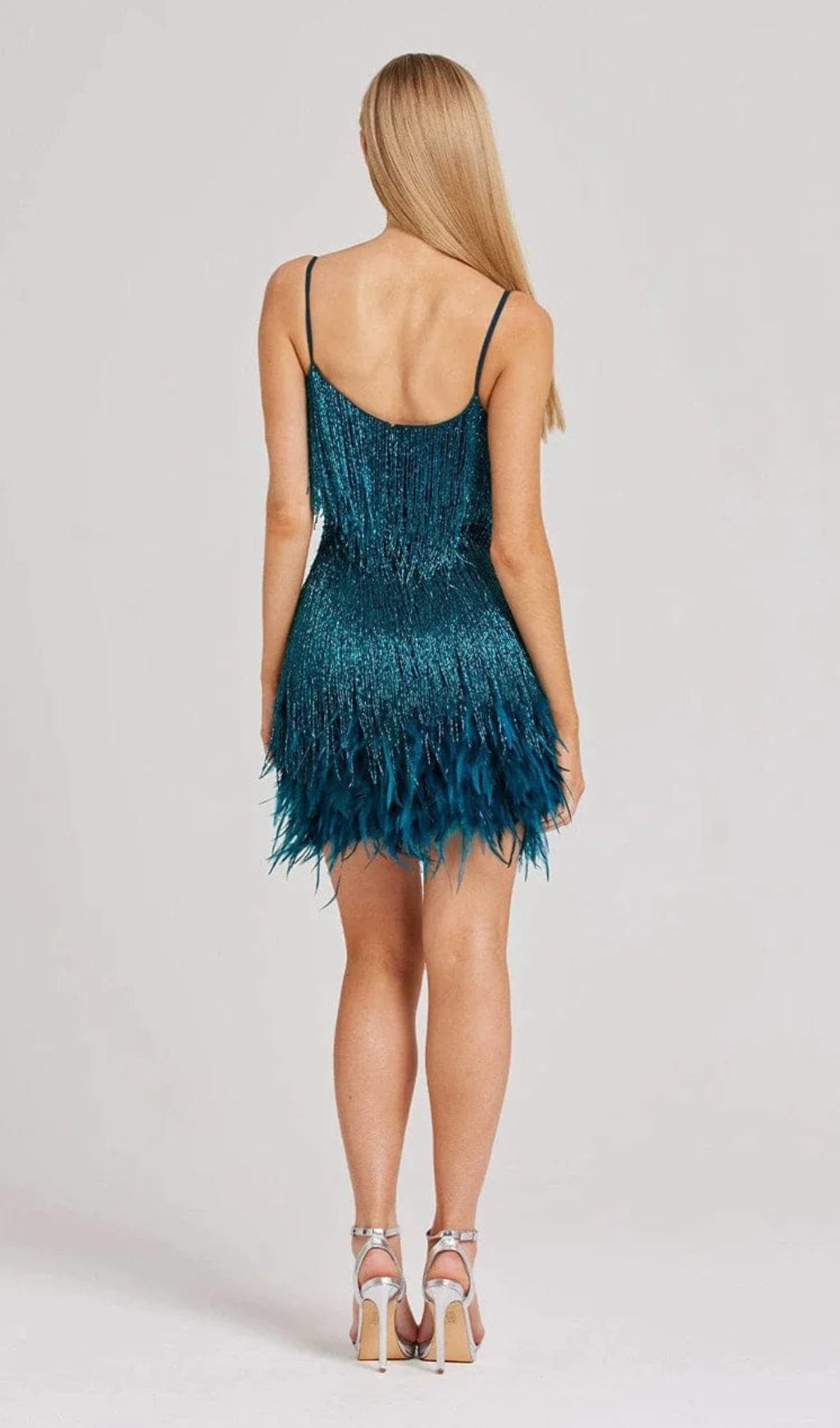 TASSEL FEATHER MINI DRESS IN DARK GREEN