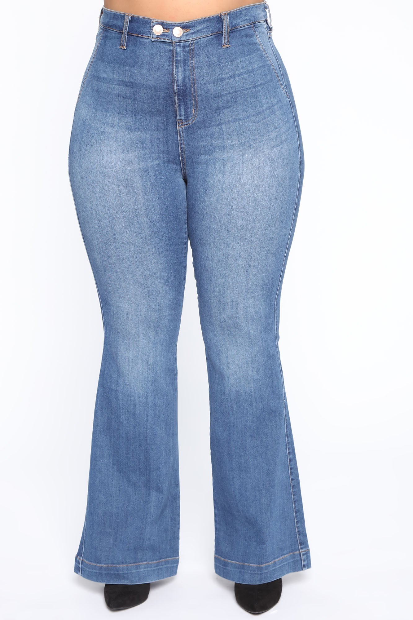 Janelle High Waist Trouser Flare Jean - Medium Blue Wash Ins Street