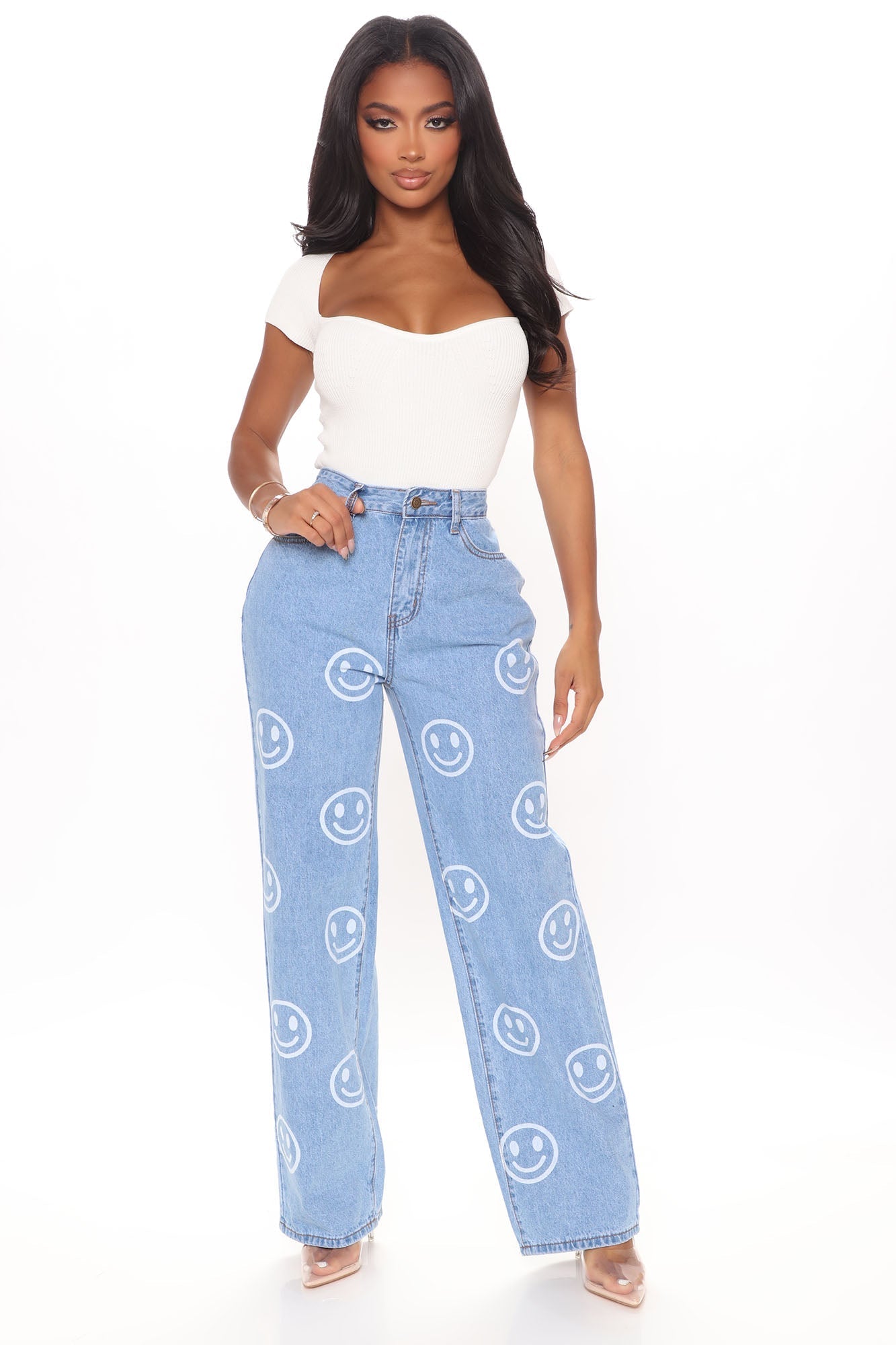 Smile You're On Camera Boyfriend Jeans - Light Blue Wash Ins Street