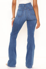 Tall Luxurious Distressed Super Stretch Flare Jeans - Dark Wash