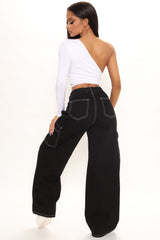 Worry Free – Carpenter-Jeans mit weitem Bein – Schwarz