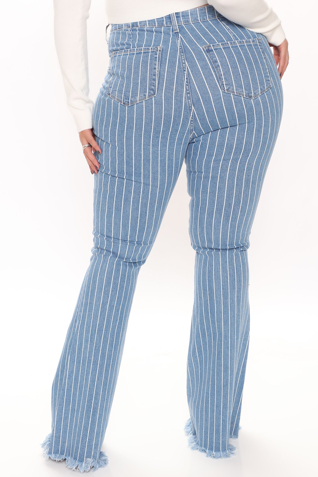 Crossed The Line Striped Flare Jeans - Light Blue Wash Ins Street