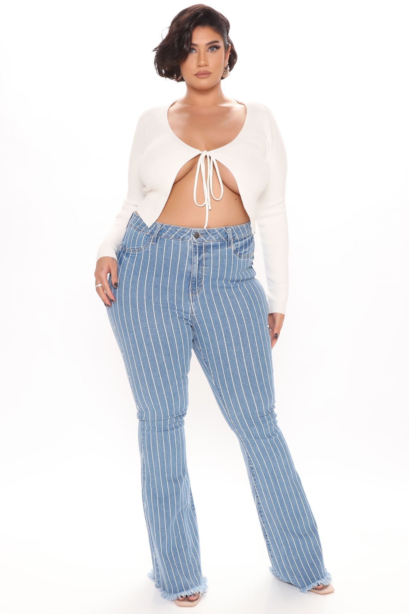 Crossed The Line Striped Flare Jeans - Light Blue Wash Ins Street