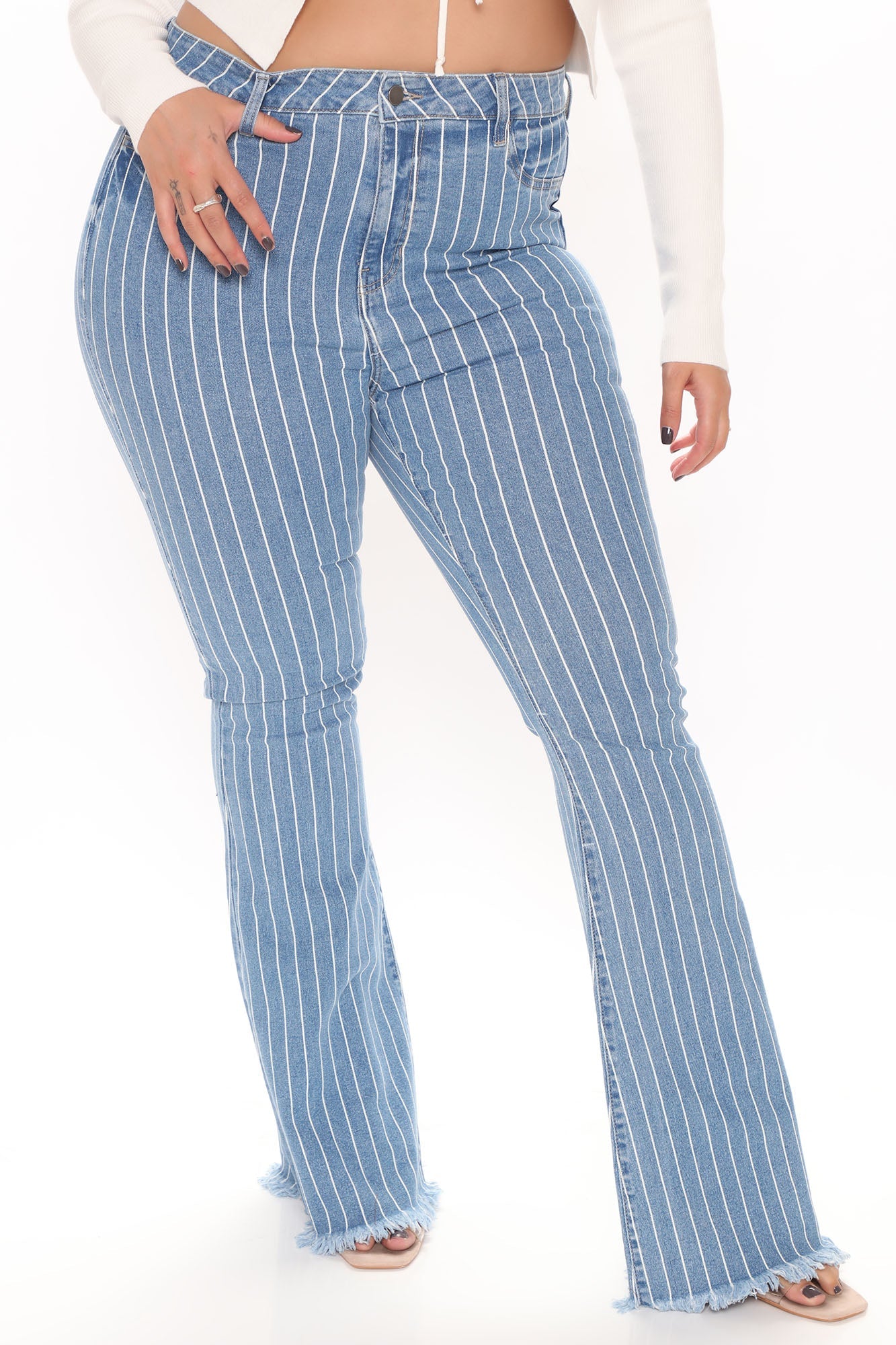 Crossed The Line Striped Flare Jeans - Light Blue Wash Ins Street