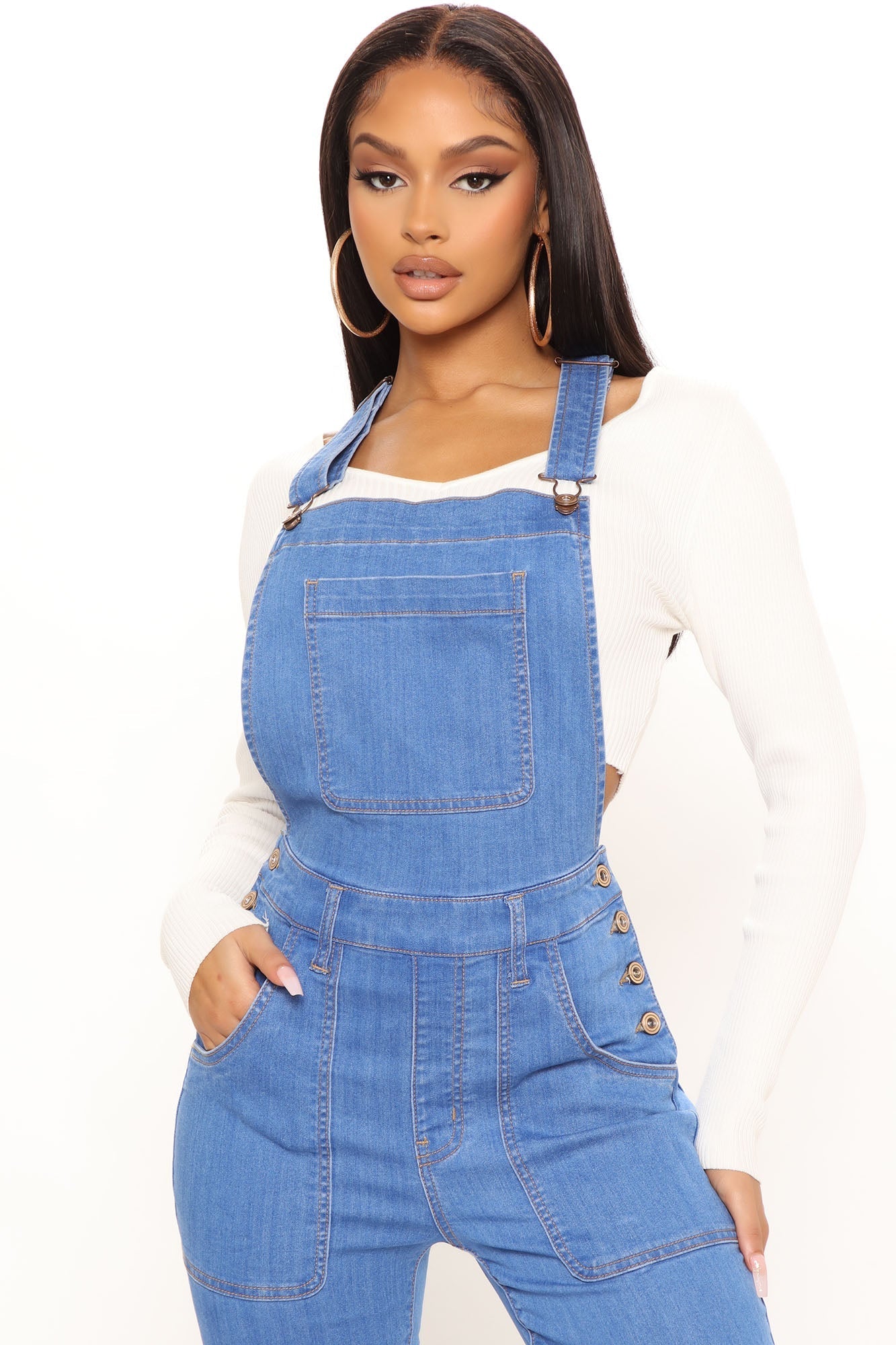 Feeling Fine Stretch Extreme Flare Overalls - Light Blue Wash Ins Street
