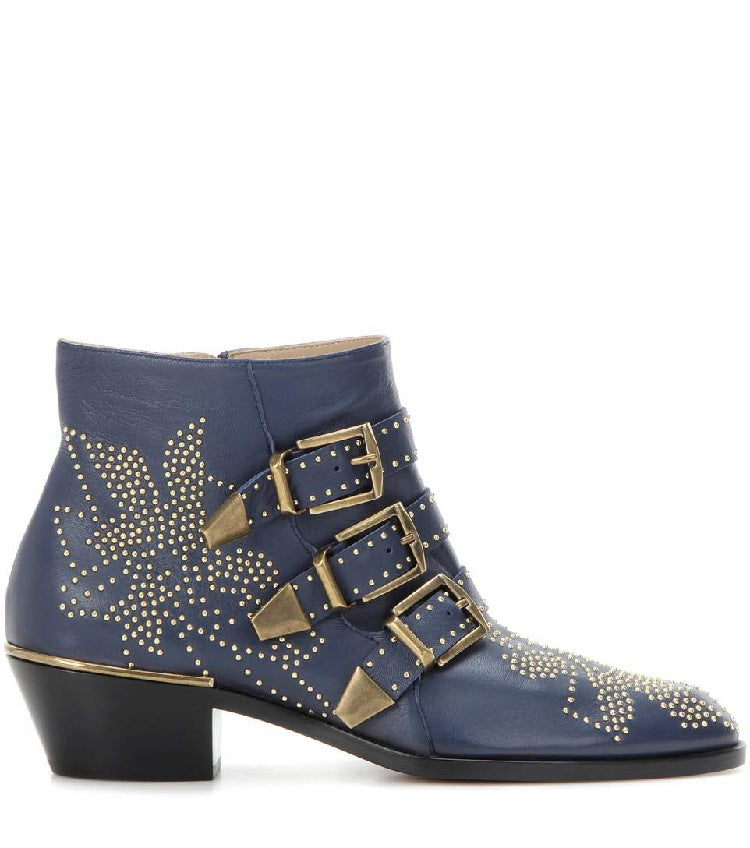 Rivets Velvet Ankle Boots Newgew