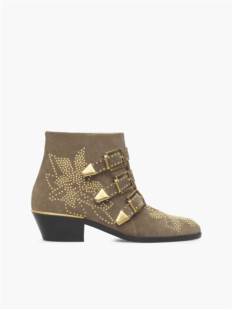 Rivets Velvet Ankle Boots Newgew