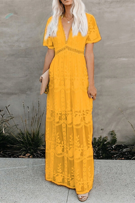 Patchwork Lace Embroidered Maxi Dress Ins street