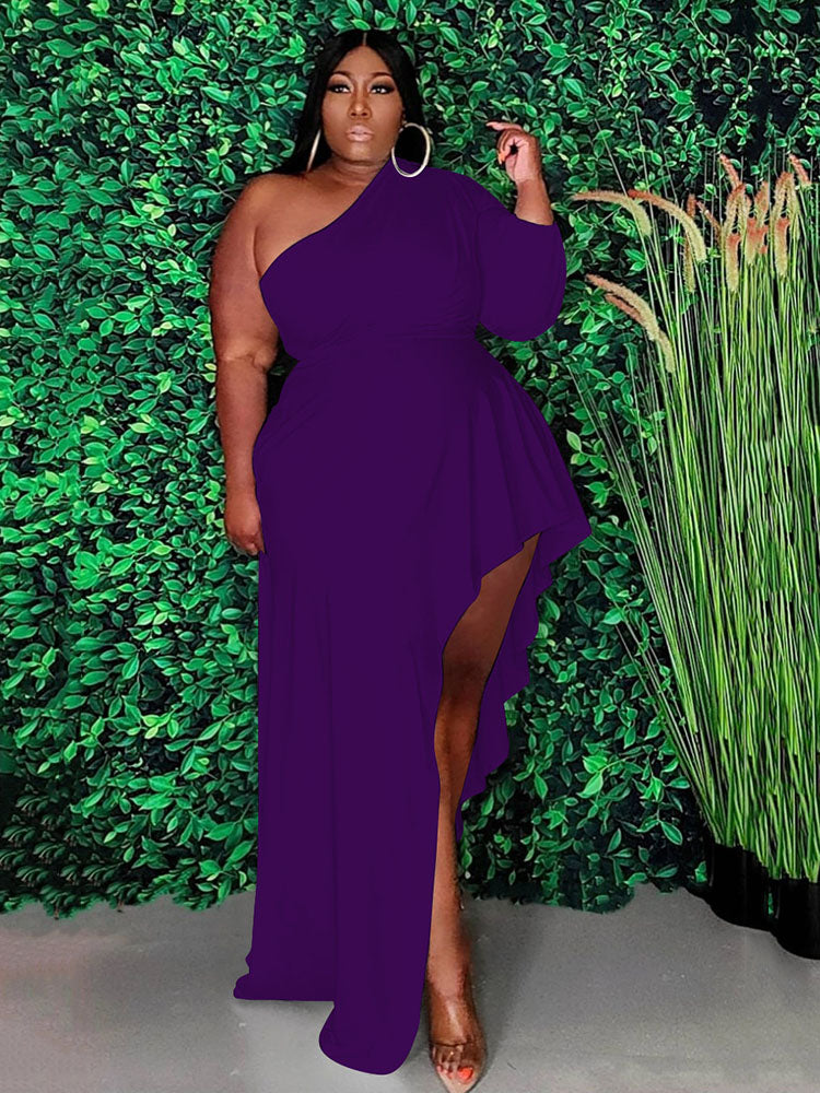 Solid Oblique Collar Dresses