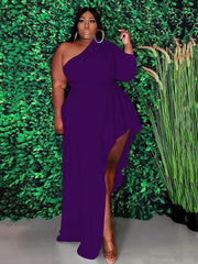 Solid Oblique Collar Dresses