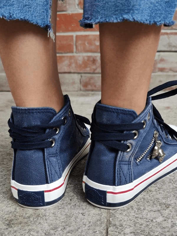 Denim Punk Lace-Up Canvas Sneakers