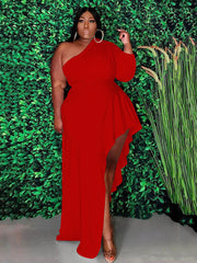 Solid Oblique Collar Dresses