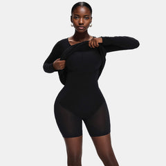 Built-In Shaper Long Sleeve Square Neck Maxi Dress