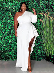 Solid Oblique Collar Dresses