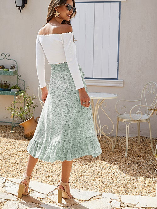 High Low Rock mit kleinem Blumenmuster und seitlicher Schnürung 