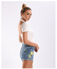 Vintage flower print denim shorts