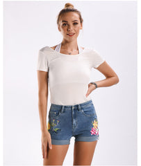 Vintage flower print denim shorts