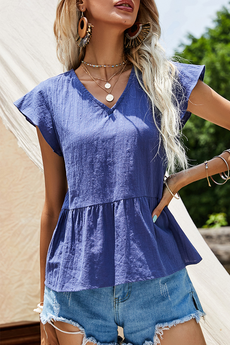 Elegant Solid Split Joint Frenulum V Neck T-Shirts Ins Street