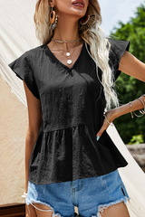 Elegant Solid Split Joint Frenulum V Neck T-Shirts Ins Street