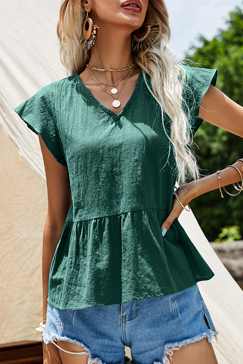 Elegant Solid Split Joint Frenulum V Neck T-Shirts Ins Street