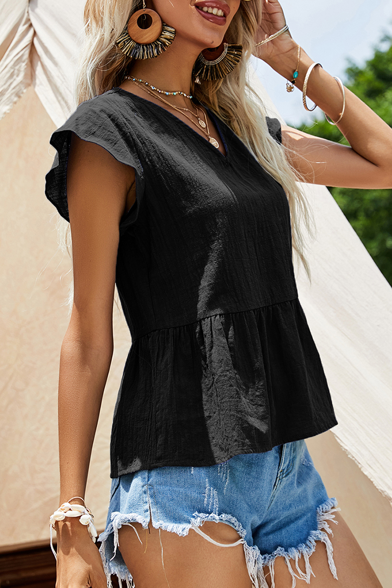 Elegant Solid Split Joint Frenulum V Neck T-Shirts Ins Street