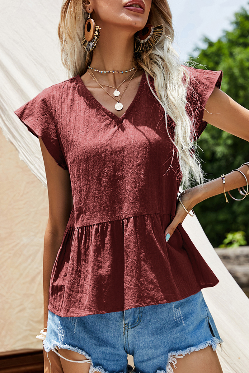 Elegant Solid Split Joint Frenulum V Neck T-Shirts Ins Street