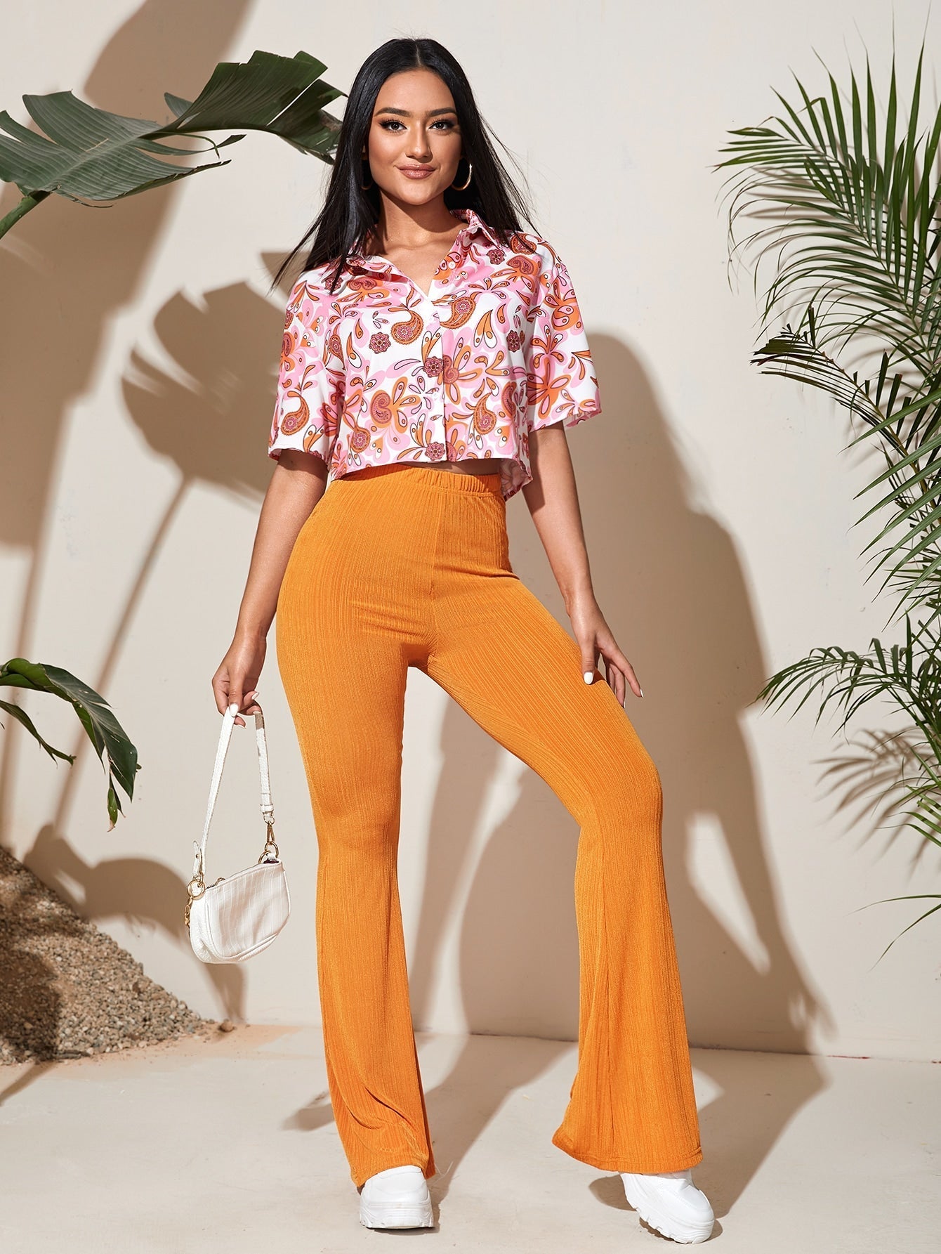 Flare Leg Solid Pants